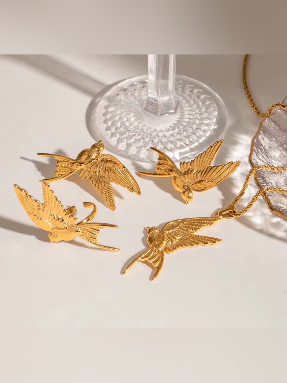 Dove Pendant Necklace Ring Earring Waterproof Tarnish Free - Picture 8 of 10
